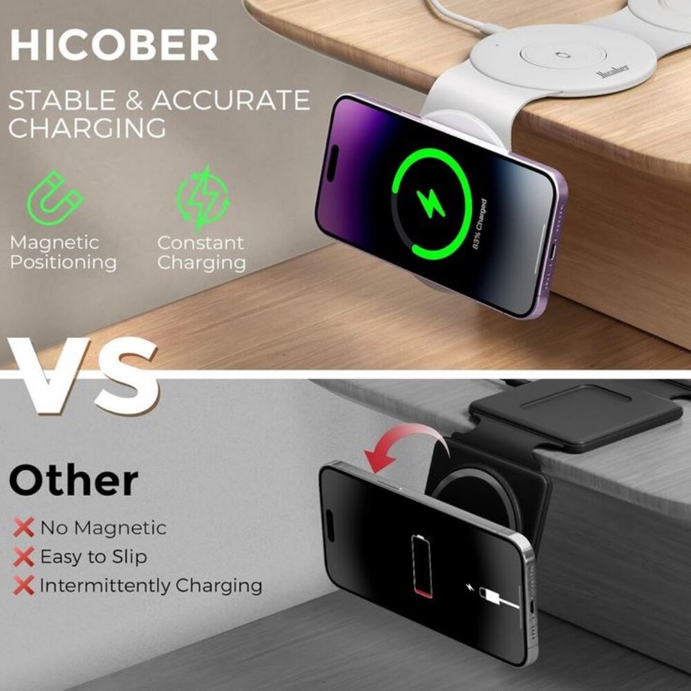 Hicober 3 in 1 Wireless Charging Station for iPhone Airpods watch Magnetic NEW - Picture 4 of 6